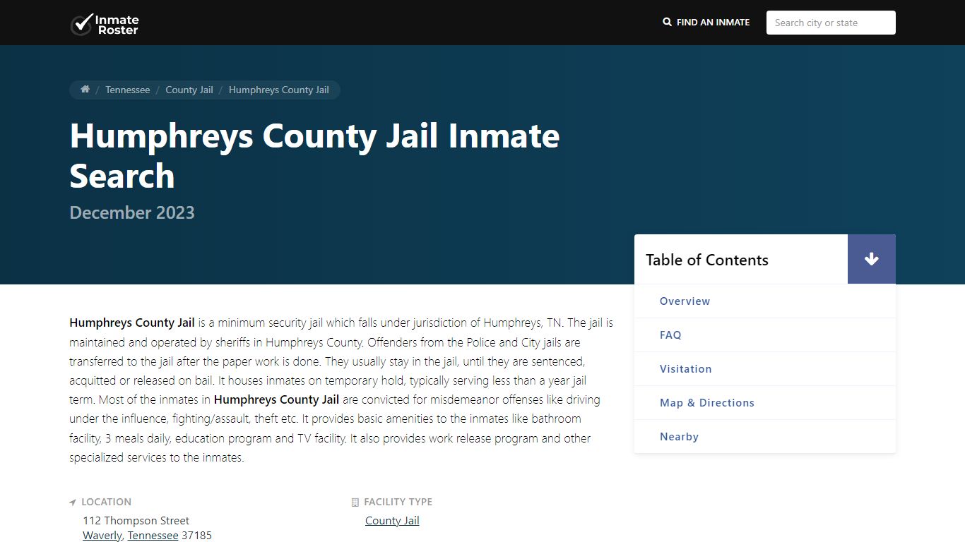 Inmate Search | Humphreys County Jail - Waverly, TN